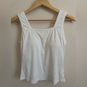 OGL White Ribbed Square Neck Tank Top Built-In Bra Size L Stretch